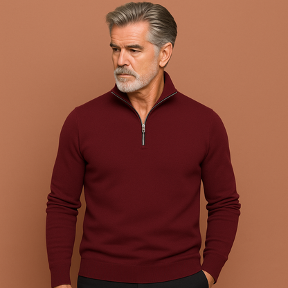Bordeaux rode zip sweater voor heren met moderne pasvorm, ideaal voor casual outfits en dagelijks gebruik.