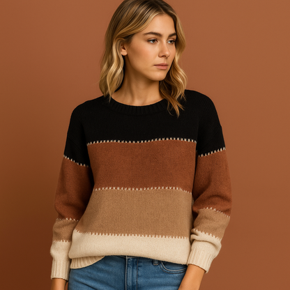 Bruin gestreept sweatshirt voor dames met comfortabele pasvorm, ideaal voor casual outfits en dagelijks gebruik.