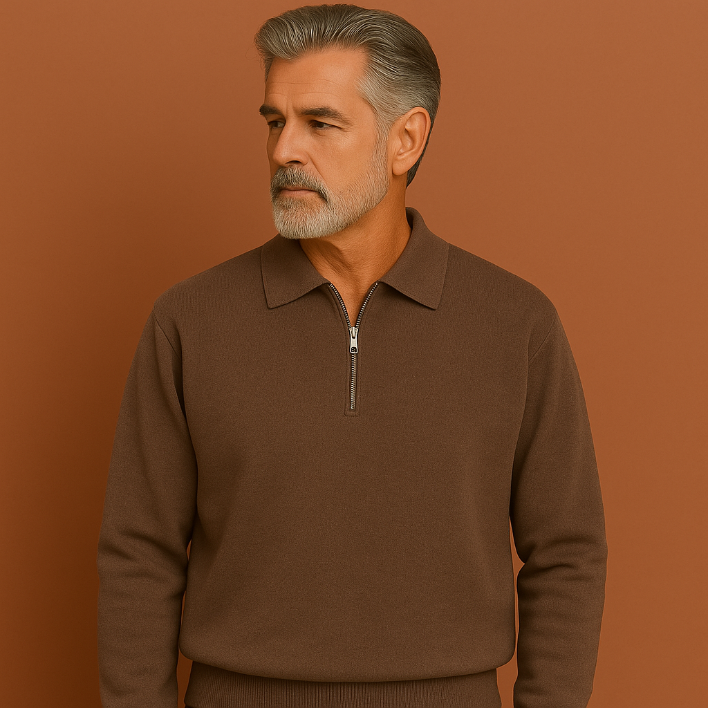 Bruin sweatshirt met polokraag voor heren met relaxte pasvorm, ideaal voor casual outfits en dagelijks gebruik.