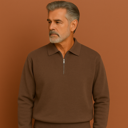 Bruin sweatshirt met polokraag voor heren met relaxte pasvorm, ideaal voor casual outfits en dagelijks gebruik.