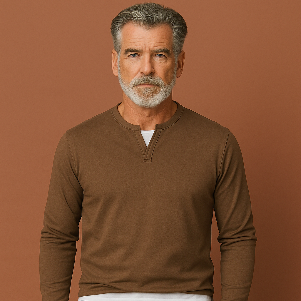 Bruine casual longsleeve met V-hals voor heren met moderne pasvorm, ideaal voor dagelijkse outfits.