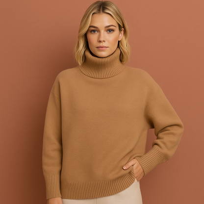 Bruine dames coltrui met oversized pasvorm en elegante uitstraling, ideaal voor casual en stijlvolle outfits.