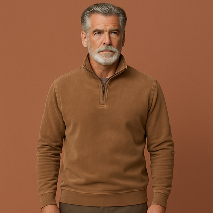 Bruine fleece sweater voor heren met comfortabele pasvorm, ideaal voor casual outfits en koude dagen.