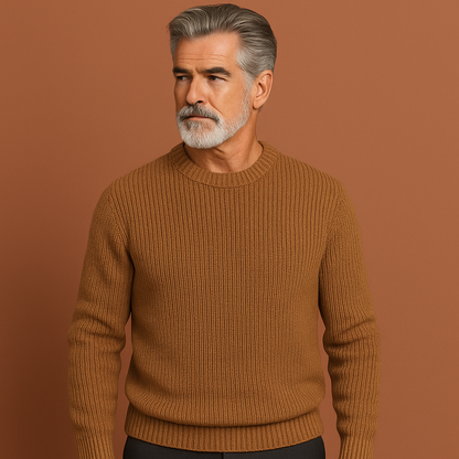 Bruine herentrui met warme pasvorm en tijdloos ontwerp, ideaal voor koude dagen en dagelijks gebruik.