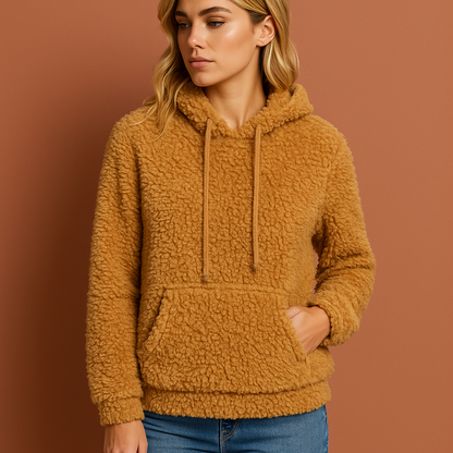 Bruine warme hoodie voor dames met zachte binnenkant en comfortabele pasvorm, ideaal voor koude dagen en casual outfits.