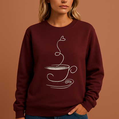 Burgunder grafisch koffie-sweatshirt voor dames met ontspannen pasvorm, ideaal voor casual outfits en dagelijkse momenten.