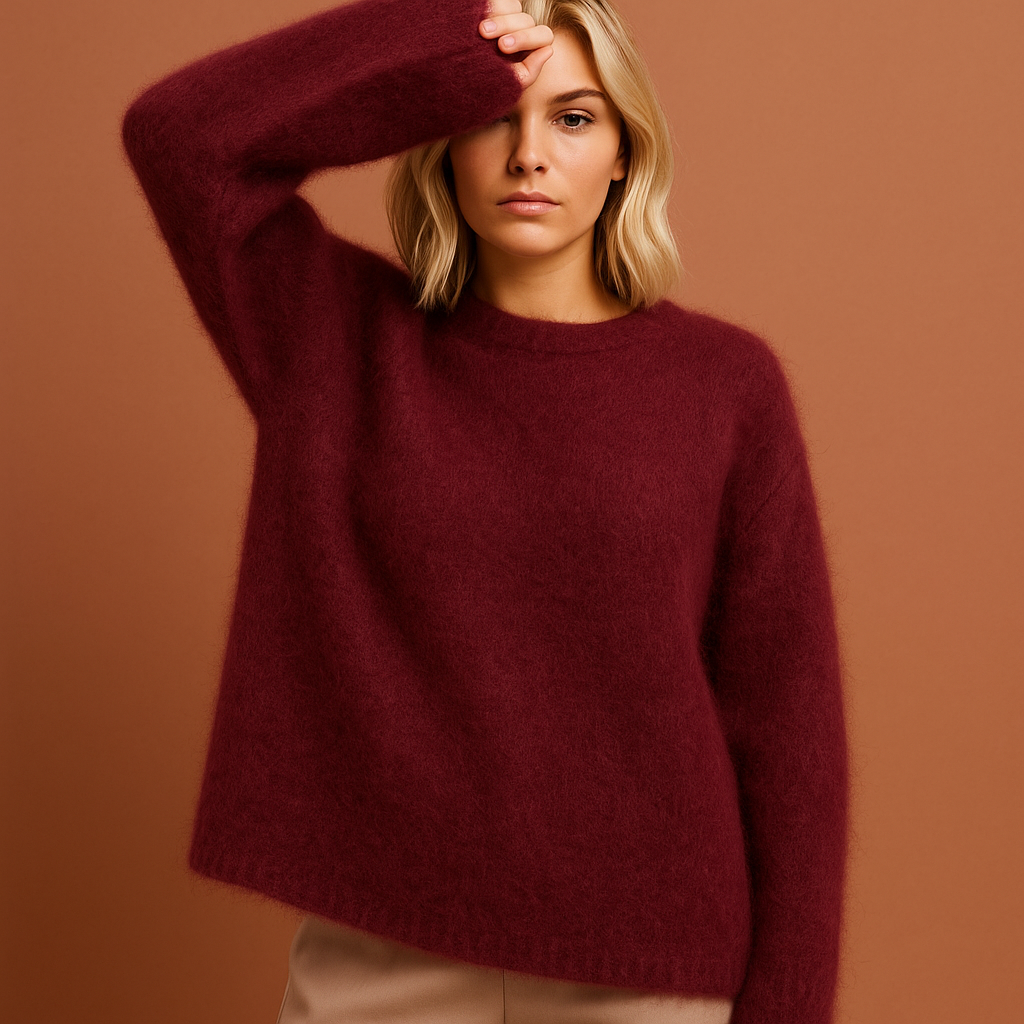 Burgundy dames crewneck sweater met comfortabele pasvorm, ideaal voor casual looks en relaxte dagen.