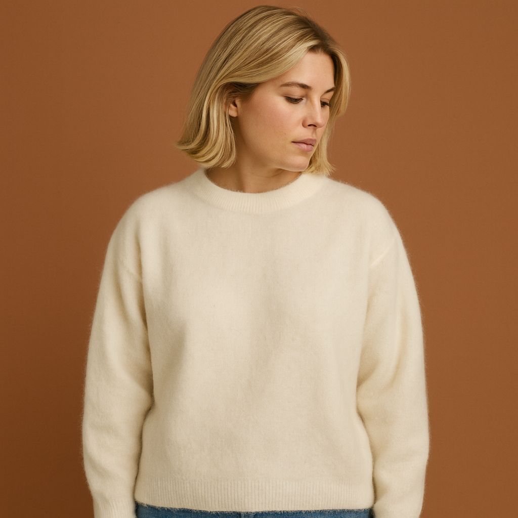Crème dames crewneck sweater met comfortabele pasvorm, ideaal voor casual looks en relaxte dagen.