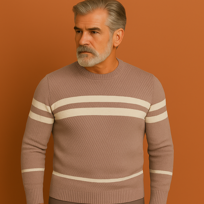 Crèmekleurige warme heren winterpullover met moderne pasvorm, ideaal voor koude dagen en casual outfits.