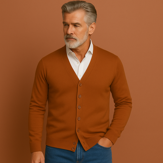 Heren gebreid vest in donkerbruin met knoopsluiting, ademend en comfortabel voor casual en stijlvolle outfits.