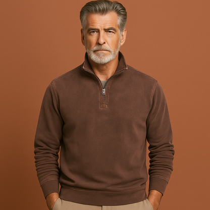 Donkerbruine fleece sweater voor heren met comfortabele pasvorm, ideaal voor casual outfits en koude dagen.