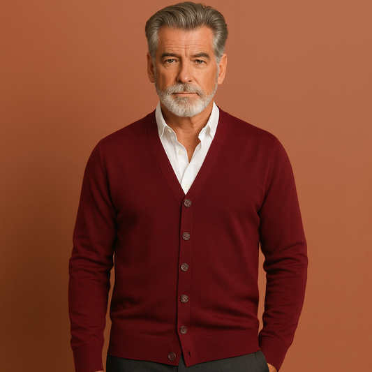 Heren gebreid vest in donkerrood met knoopsluiting, ademend en comfortabel voor casual en stijlvolle outfits.