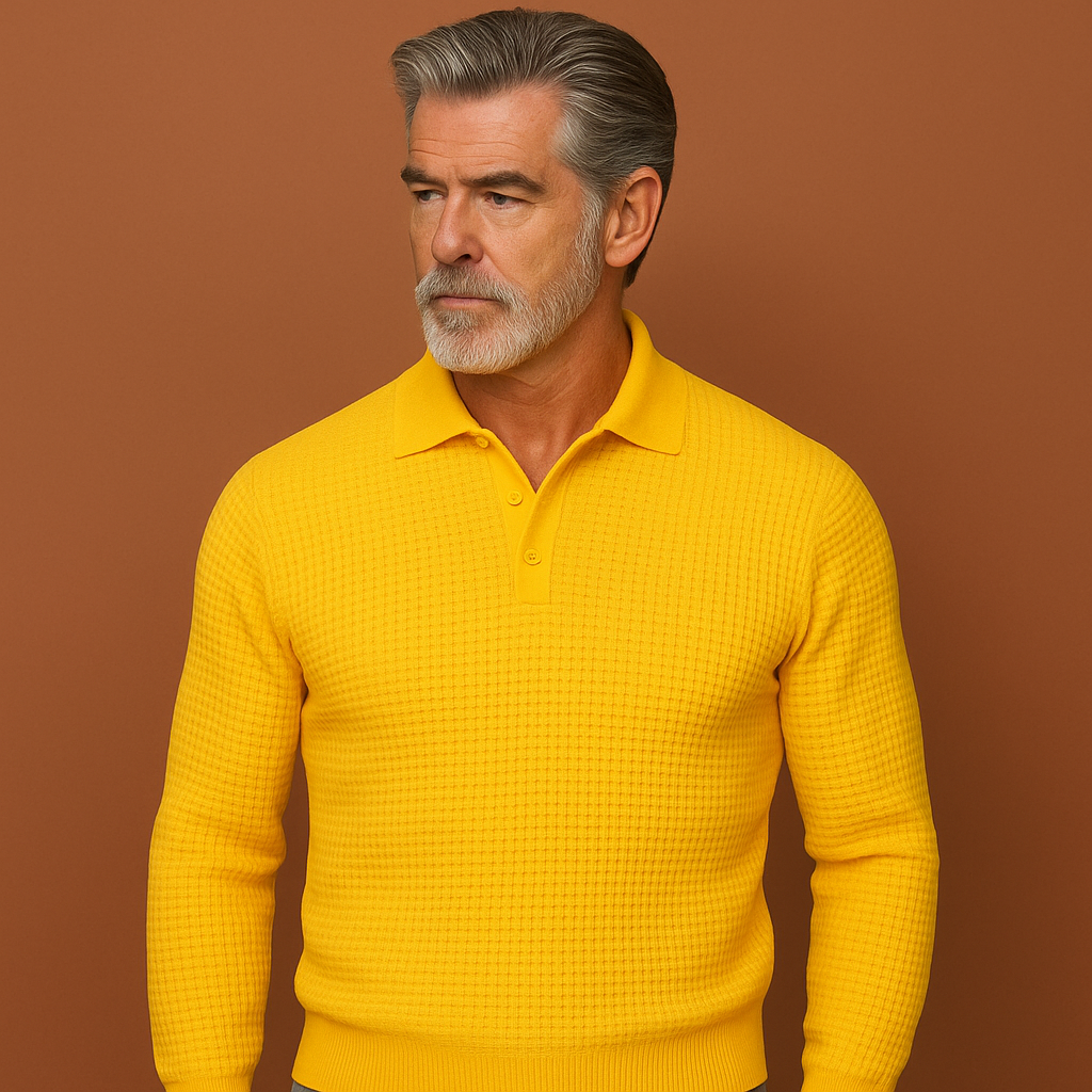 Gele heren polo sweater met moderne pasvorm en tijdloos ontwerp, perfect voor dagelijks gebruik en casual outfits.