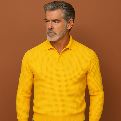 Gele heren polo sweater met moderne pasvorm en tijdloos ontwerp, perfect voor dagelijks gebruik en casual outfits.