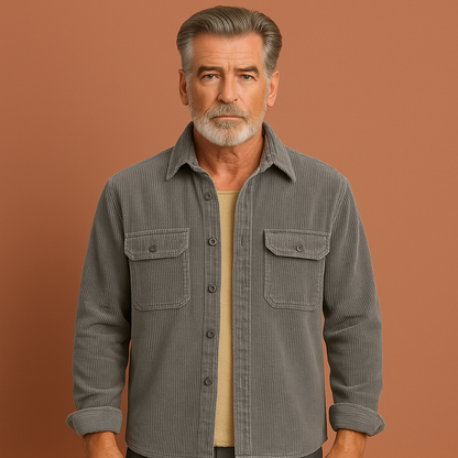 Heren corduroy overhemd in grijs met fleecevoering, zacht en comfortabel voor casual en stijlvolle winteroutfits.