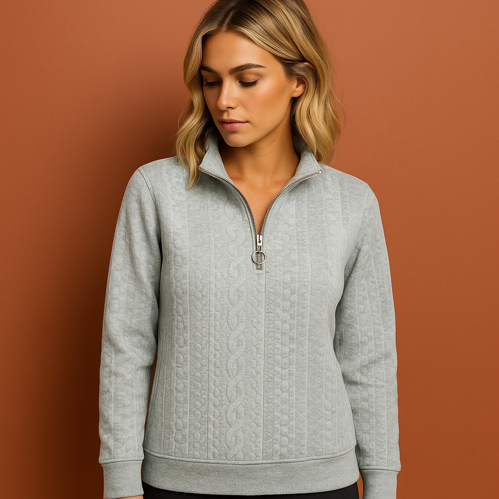 Grijs half-zip dames sweatshirt met comfortabele pasvorm voor casual outfits en dagelijks gebruik.