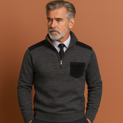 Heren pullover trui in Grijs met kraag en borstzak, warm en comfortabel voor casual en stijlvolle outfits.