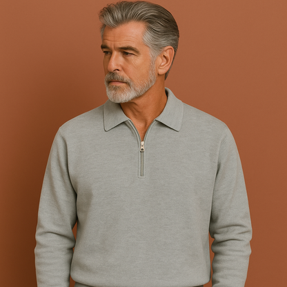 Grijs sweatshirt met polokraag voor heren met relaxte pasvorm, ideaal voor casual outfits en dagelijks gebruik.