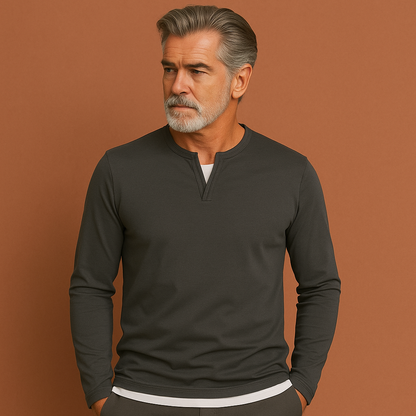 Grijze casual longsleeve met V-hals voor heren met moderne pasvorm, ideaal voor dagelijkse outfits.