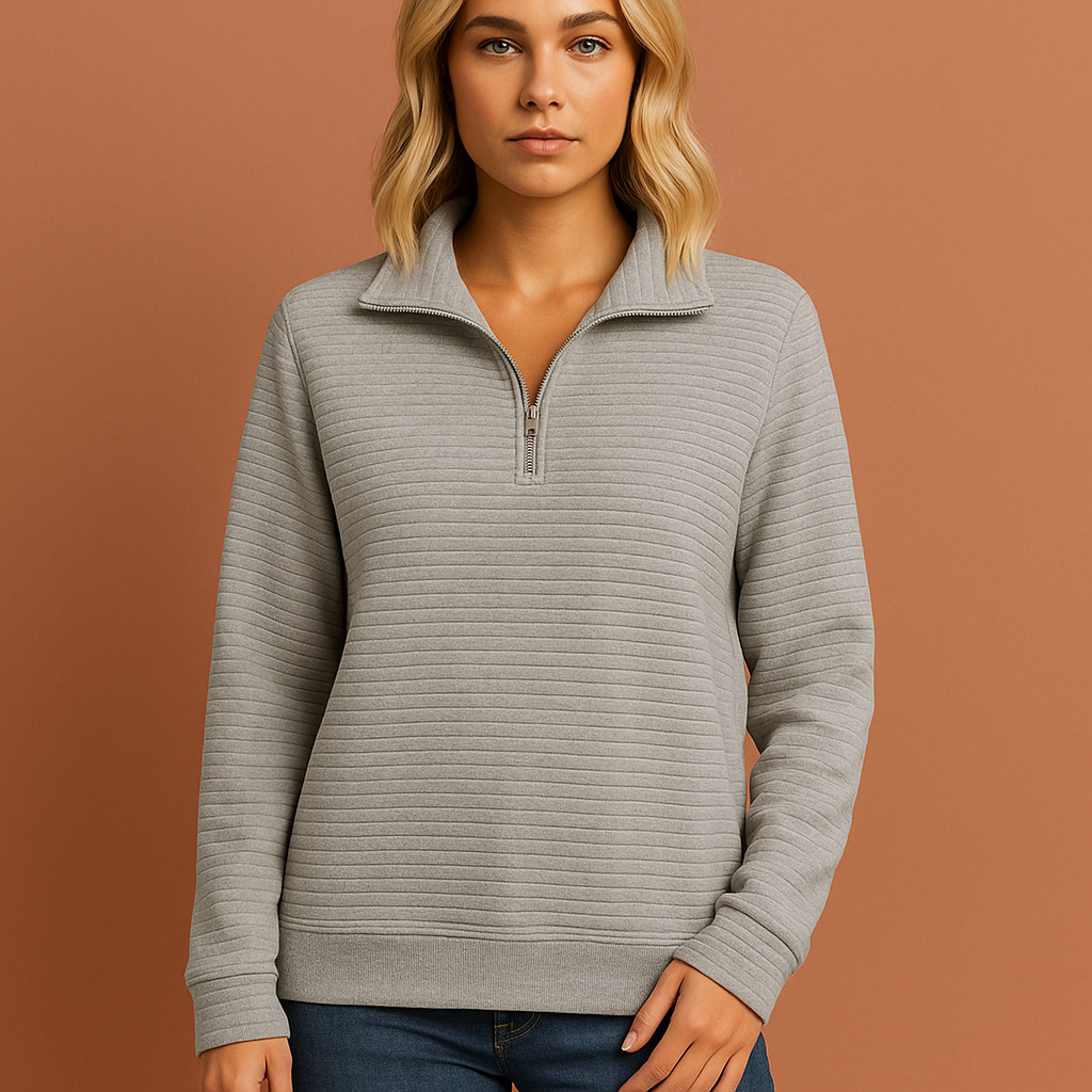 Grijze chique sweater voor dames met moderne pasvorm, zacht en comfortabel voor casual of stijlvolle outfits in koude seizoenen.