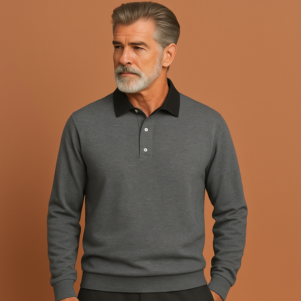 Grijze herensweater met moderne pasvorm en tijdloos design, ideaal voor dagelijks gebruik en casual outfits.