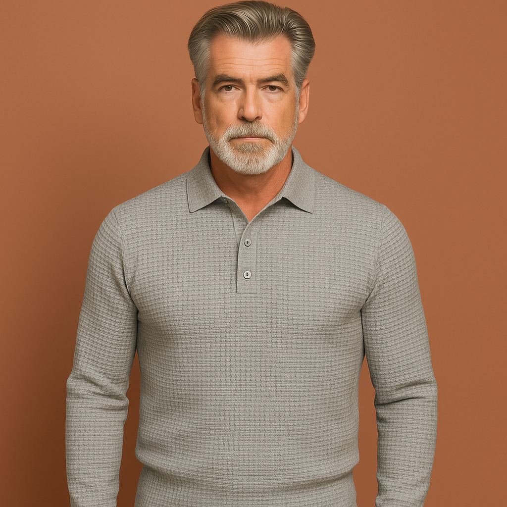 Grijze heren polo sweater met moderne pasvorm en tijdloos ontwerp, perfect voor dagelijks gebruik en casual outfits.