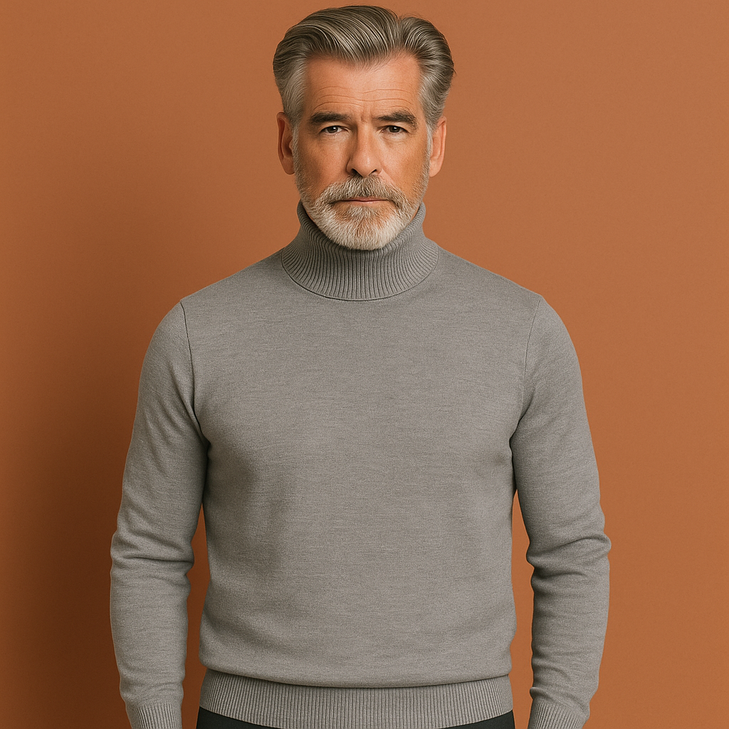 Grijze coltrui voor heren met warme pasvorm en tijdloos ontwerp, ideaal voor koude dagen en stijlvolle outfits.