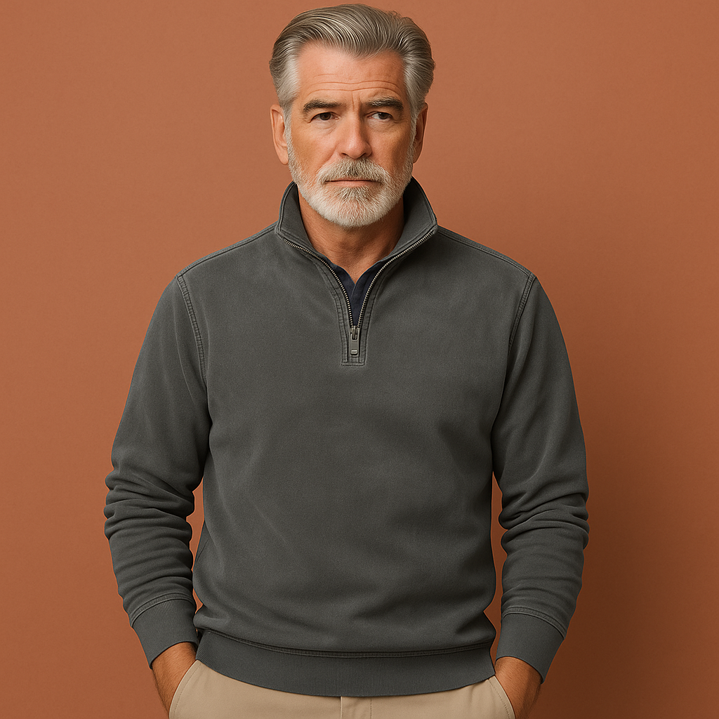 Grijze fleece sweater voor heren met comfortabele pasvorm, ideaal voor casual outfits en koude dagen.