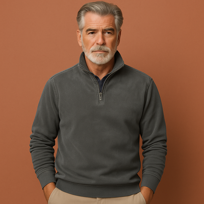 Grijze fleece sweater voor heren met comfortabele pasvorm, ideaal voor casual outfits en koude dagen.