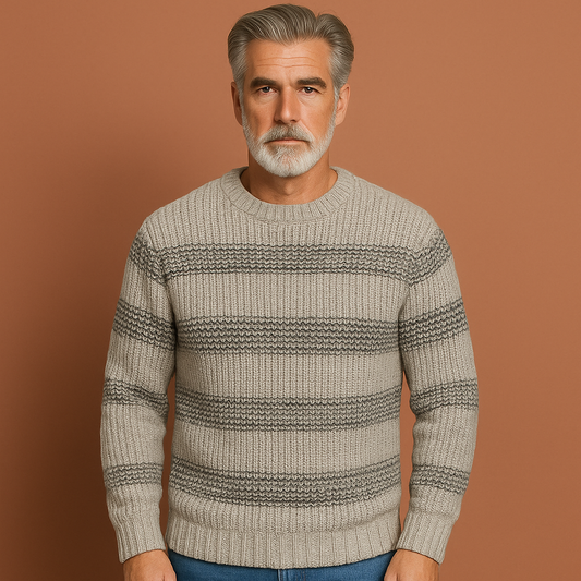 Heren gebreide trui in grijs met subtiel patroon, zacht en comfortabel voor casual en stijlvolle outfits.