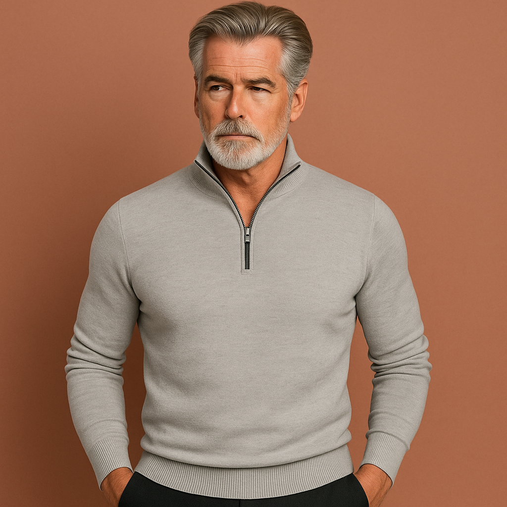 Grijze zip sweater voor heren met moderne pasvorm, ideaal voor casual outfits en dagelijks gebruik.