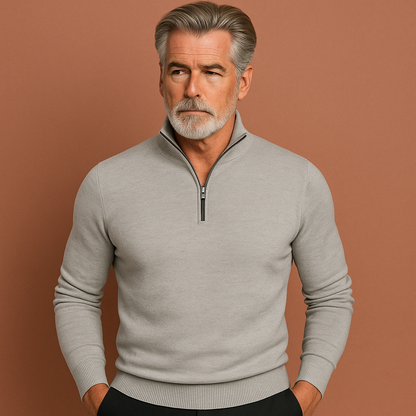 Grijze zip sweater voor heren met moderne pasvorm, ideaal voor casual outfits en dagelijks gebruik.
