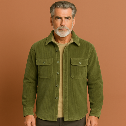 Heren corduroy overhemd in groen met fleecevoering, zacht en comfortabel voor casual en stijlvolle winteroutfits.
