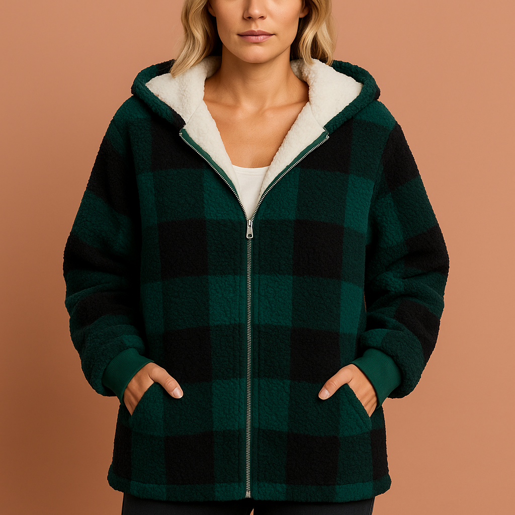 Fleece vest met ruitpatroon voor dames in groene kleur, ideaal voor koude dagen en casual outfits.