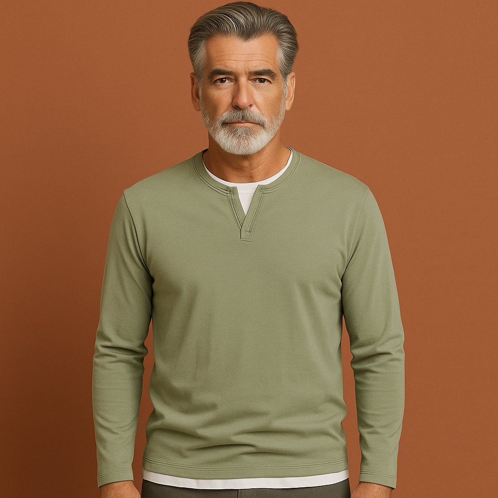 Groene casual longsleeve met V-hals voor heren met moderne pasvorm, ideaal voor dagelijkse outfits.