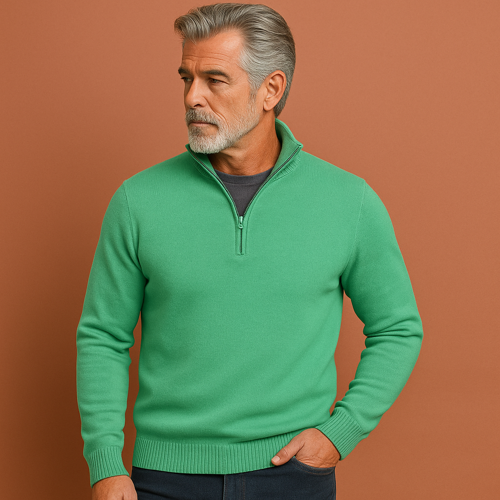 Herentrui in groen met kwartritssluiting, zacht en comfortabel voor casual en stijlvolle outfits.