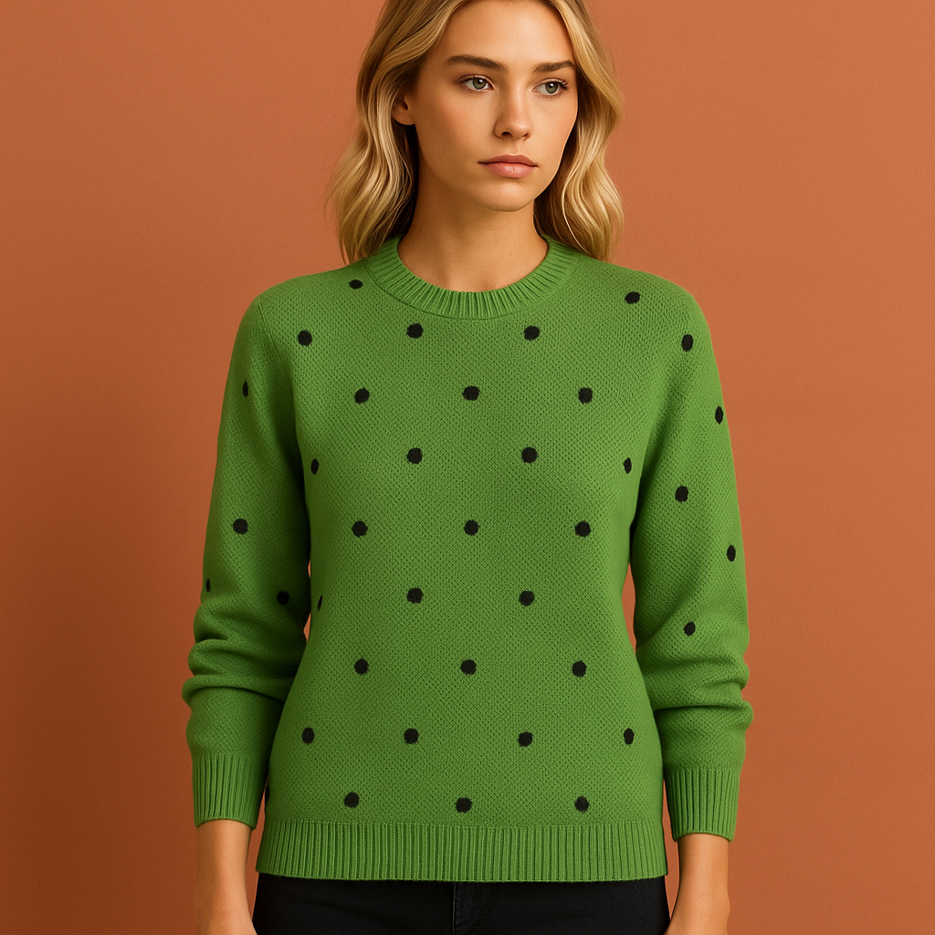 Groene stijlvolle dames trui met moderne pasvorm, ideaal voor herfst- en winterlooks.
