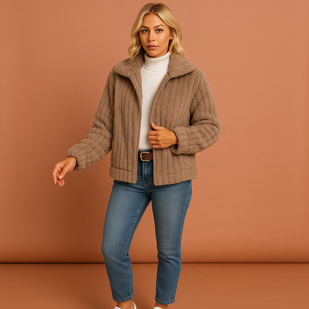 Dames lang fleece vest in khaki met kraag, zacht en comfortabel voor casual en stijlvolle outfits.