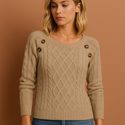 Dames sweater in kaki met zachte textuur, comfortabel en warm voor herfst en winter.