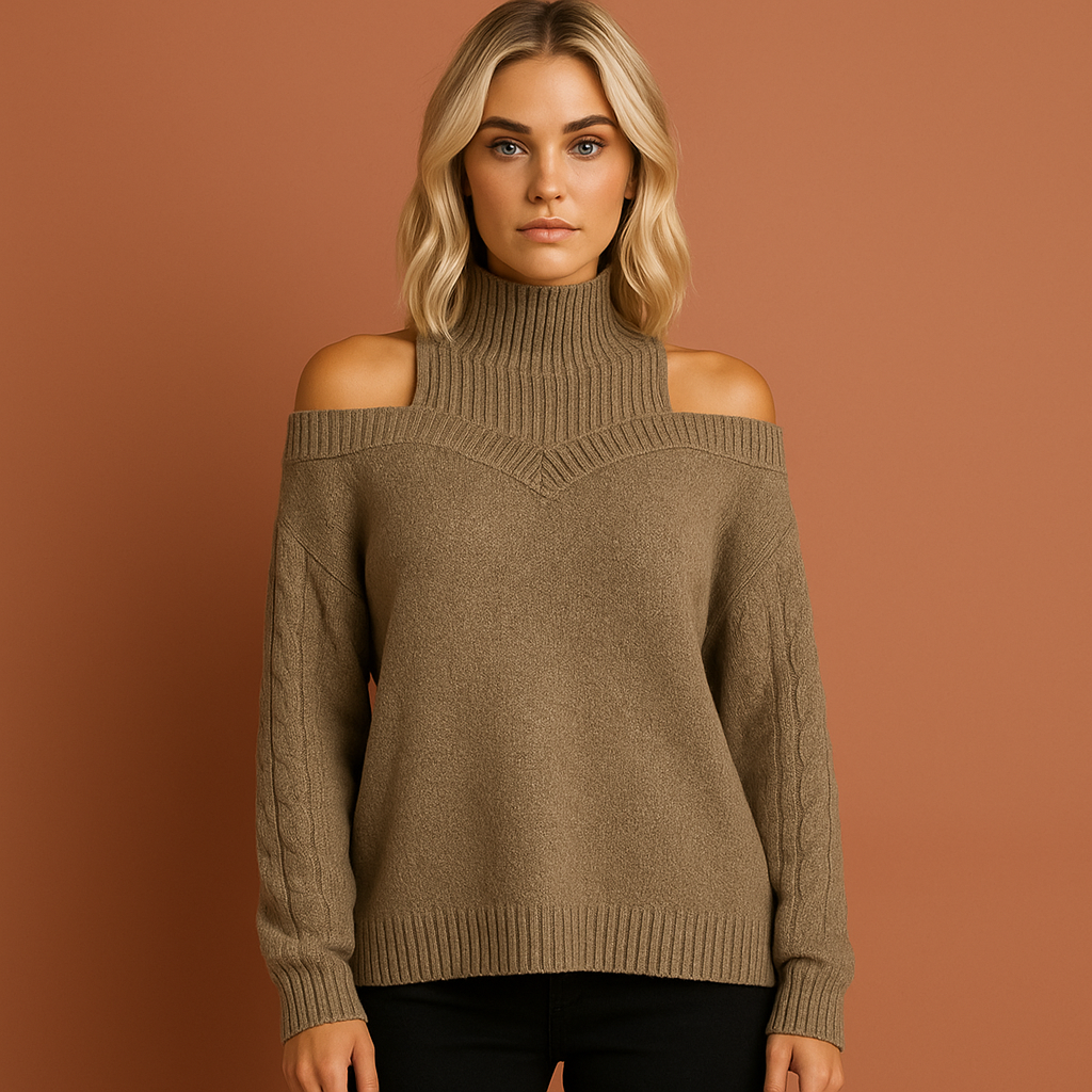 Khaki trui voor dames met elegante pasvorm, comfortabel en stijlvol voor zowel casual als chique outfits.