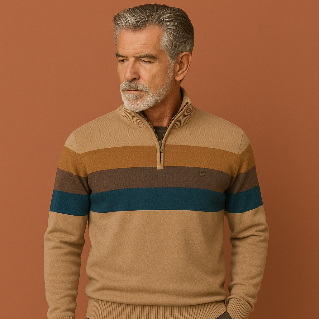 Khaki gebreide trui voor heren met comfortabele pasvorm en tijdloos design, ideaal voor koele dagen.