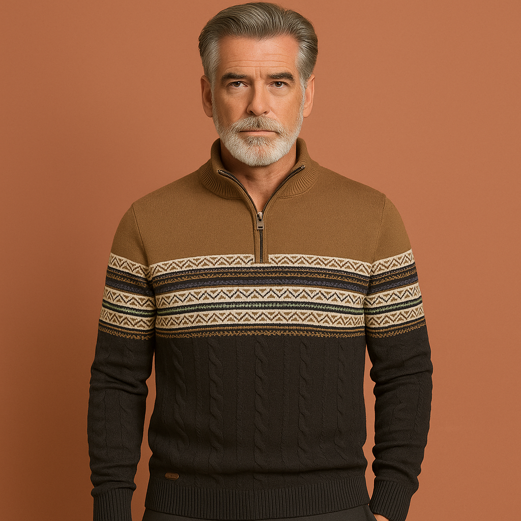 Khaki gebreide trui voor heren met moderne pasvorm, ideaal voor dagelijkse en nette outfits.