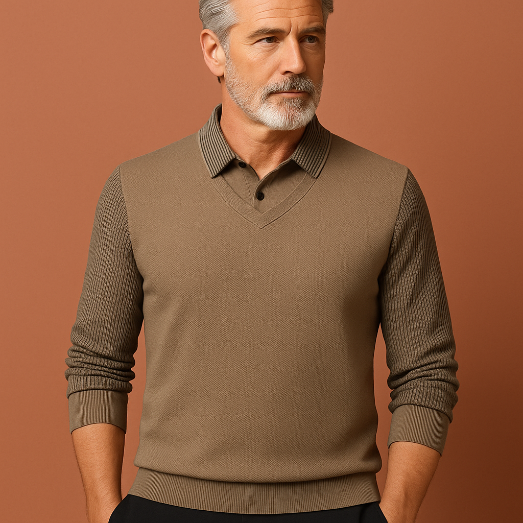 Khaki sweater voor heren met comfortabele pasvorm en luxe uitstraling, ideaal voor werk, vrije tijd en dagelijks gebruik.