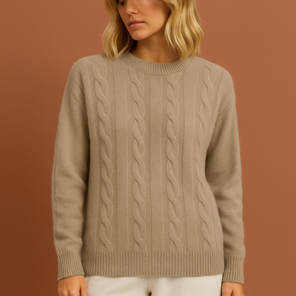 Khaki warme dames sweater met comfortabele pasvorm, ideaal voor casual looks op koude dagen.