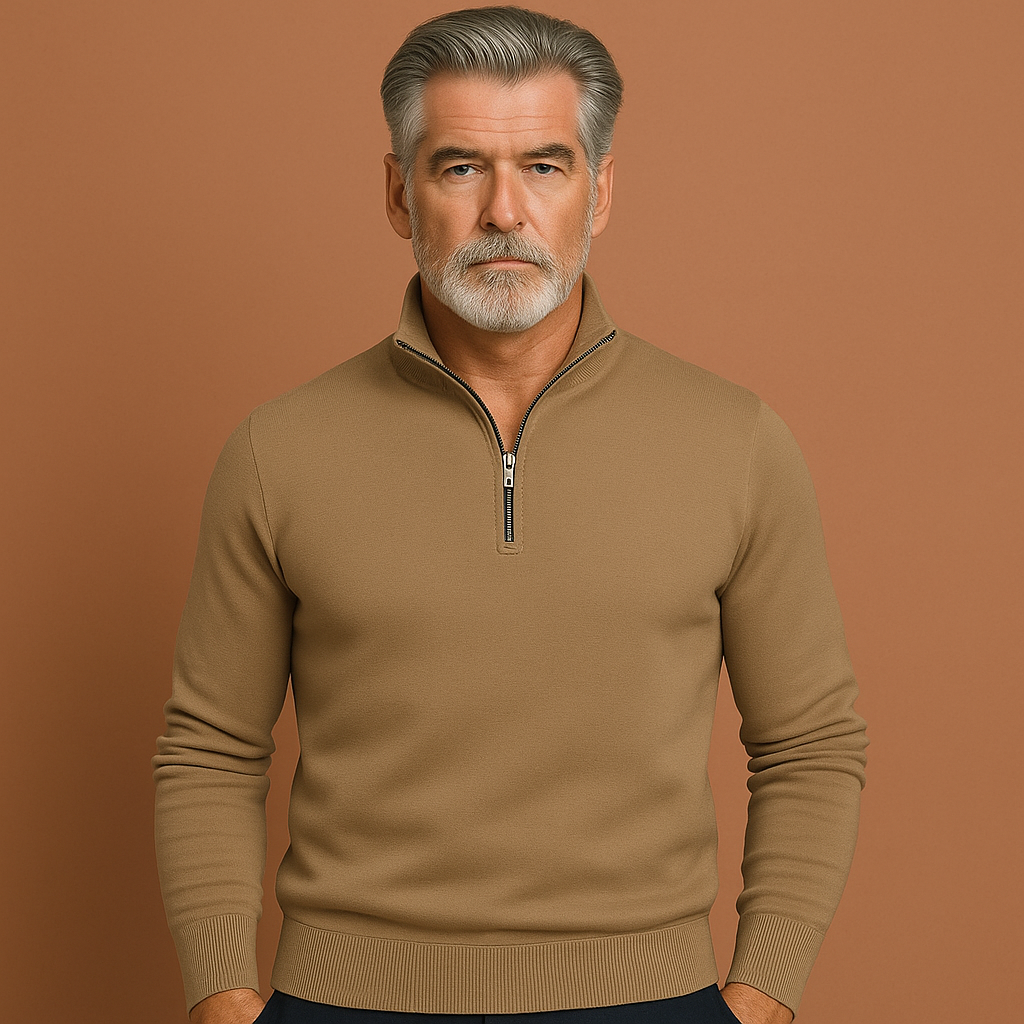 Khaki zip sweater voor heren met moderne pasvorm, ideaal voor casual outfits en dagelijks gebruik.