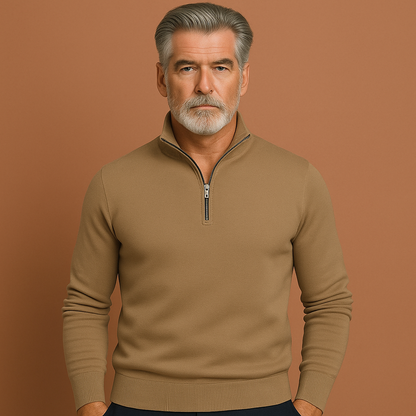 Khaki zip sweater voor heren met moderne pasvorm, ideaal voor casual outfits en dagelijks gebruik.