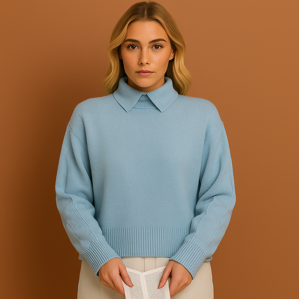 Lichtblauwe damestrui met elegante afwerking en comfortabele pasvorm, perfect voor casual en stijlvolle outfits.