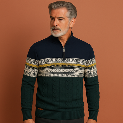 Marineblauwe gebreide trui voor heren met moderne pasvorm, ideaal voor dagelijkse en nette outfits.