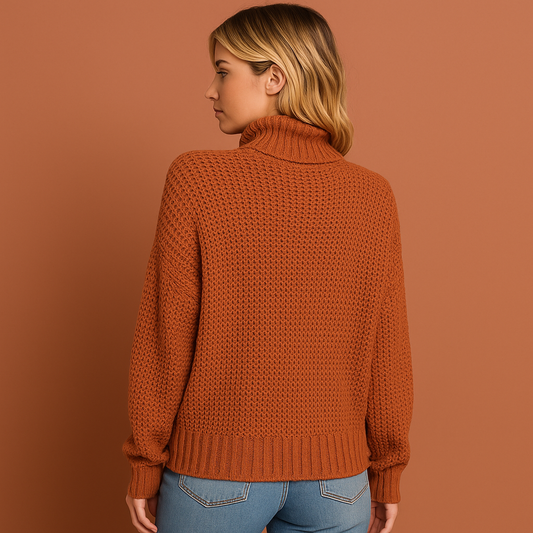Dames coltrui in oranje met elegante uitstraling, zacht en comfortabel voor casual en stijlvolle outfits.