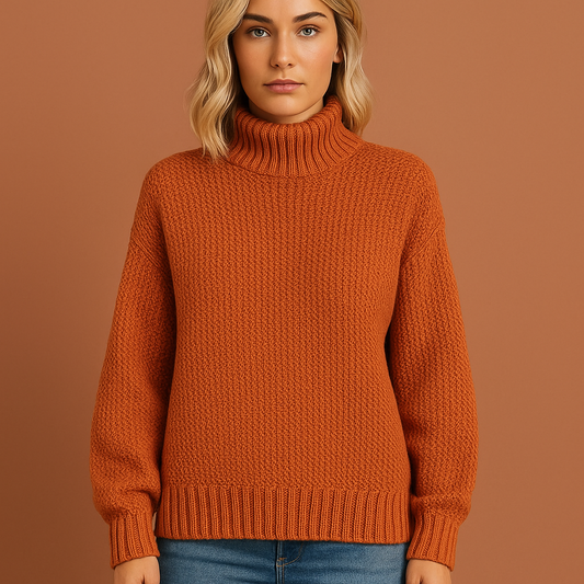 Dames coltrui in oranje met elegante uitstraling, zacht en comfortabel voor casual en stijlvolle outfits.